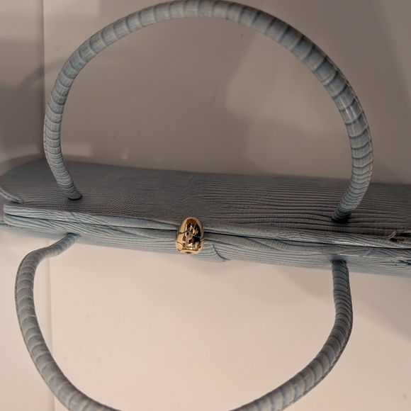 Structured Light Blue Textured Top-Handle Satchel - Picture 3 of 4